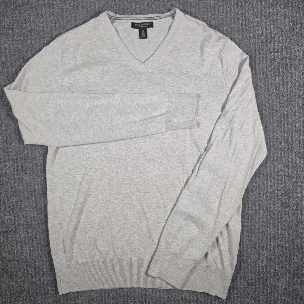 Banana Republic Mens MT Gray Luxury Blend Silk Cotton Cashmere V-Neck Sweater